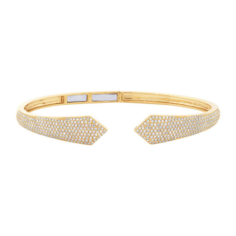 1.34ct Round Cut Diamond Pointed Cuff Bangle in 14k Yellow Gold