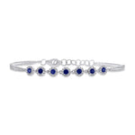 0.74ct Round Cut Diamond and Blue Sapphire Halo Bracelet in 14k White Gold