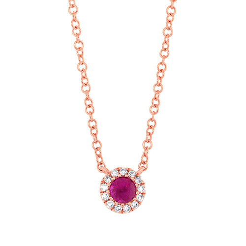 0.18ct Round Cut Diamond and Ruby Pendant in 14k Rose Gold