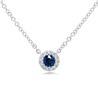 0.18ct Round Cut Diamond and Sapphire Pendant in 14k White Gold