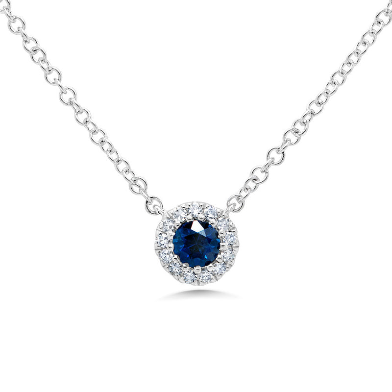 0.18ct Round Cut Diamond and Sapphire Pendant in 14k White Gold