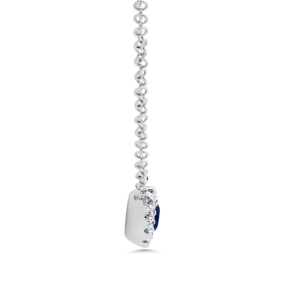 0.18ct Round Brilliant Cut Diamond and Sapphire Pendant in 14k White Gold