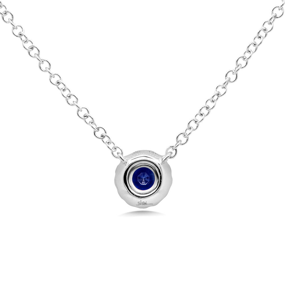 0.18ct Round Brilliant Cut Diamond and Sapphire Pendant in 14k White Gold
