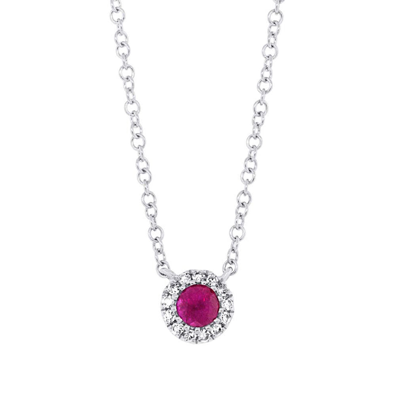 0.18ct Round Brilliant Cut Diamond and Ruby Pendant in 14k White Gold