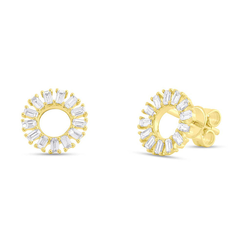 0.49ct Baguette Cut Diamond Halo Earrings in 14k Yellow Gold