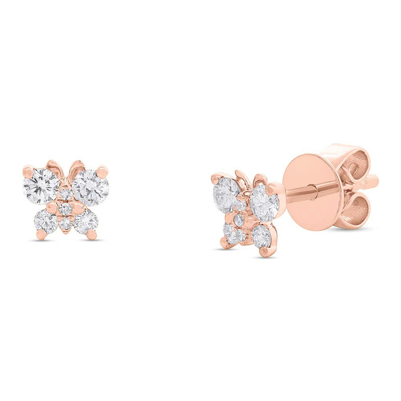 0.27ct Round Cut Diamond Butterfly Studs in 14k Rose Gold
