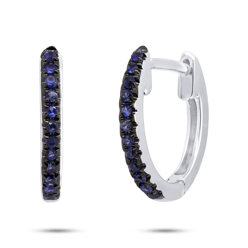 0.11ct Round Cut Blue Sapphire Huggie Earrings in 14k White Gold