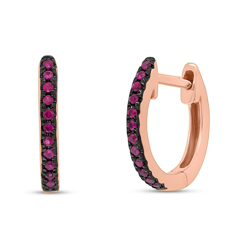 0.08ct Round Cut Ruby Huggie Earrings in 14k Rose Gold