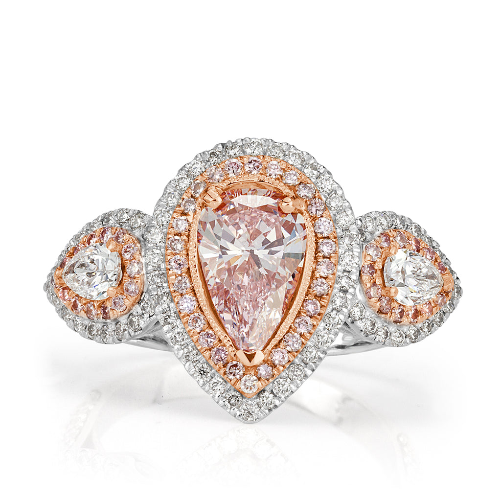 Pear Shape Cubic Zirconia Engagement Ring For Women - Clear & Pink CZ, Dainty Wedding Band, Gift Box - View #11
