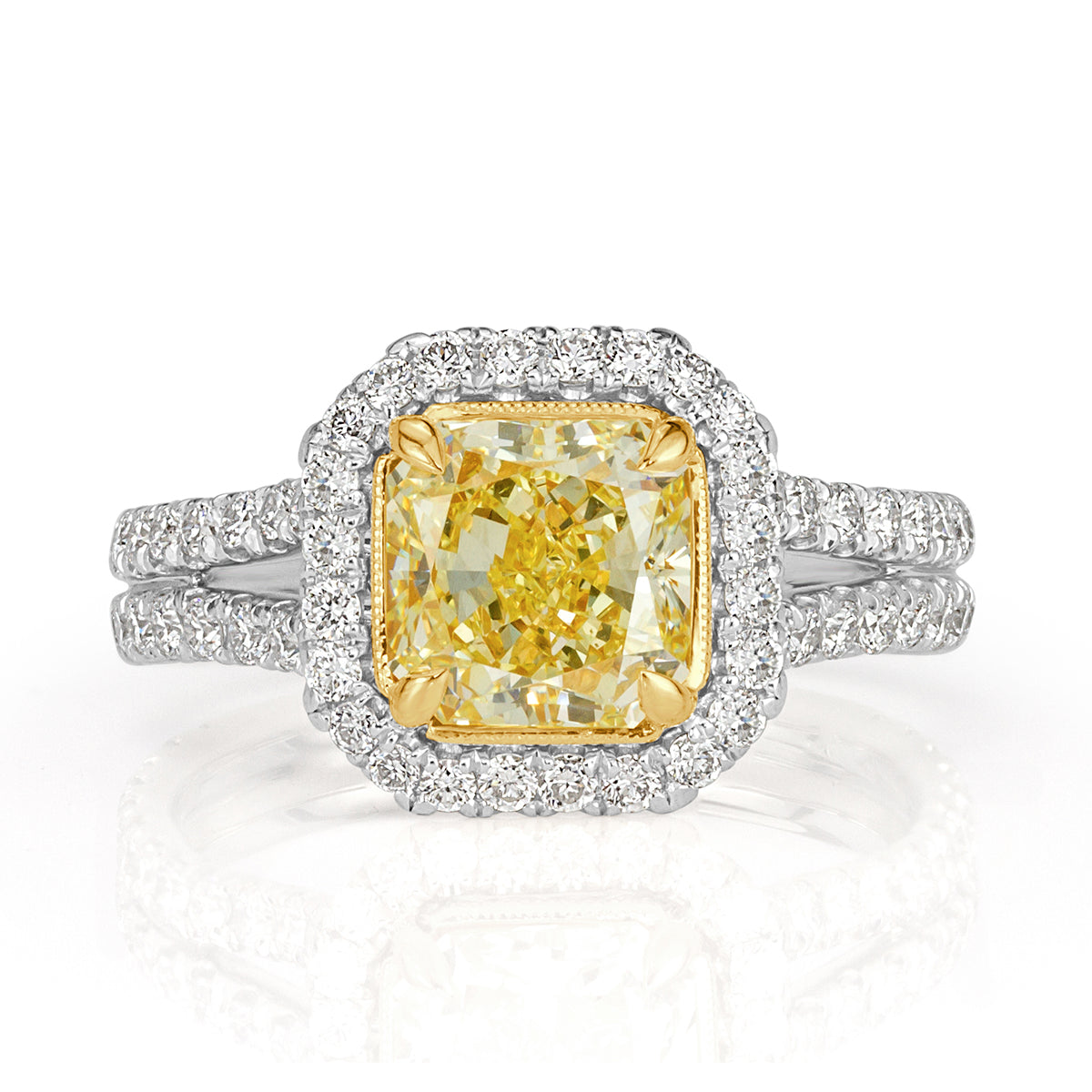 2.18ct Fancy Yellow Radiant Cut Diamond Engagement Ring