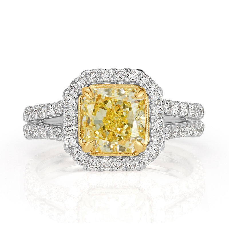 2.18ct Fancy Yellow Radiant Cut Diamond Engagement Ring