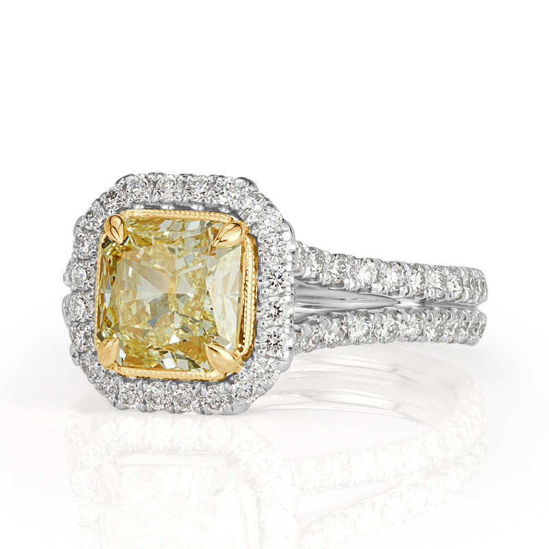 2.18ct Fancy Yellow Radiant Cut Diamond Engagement Ring