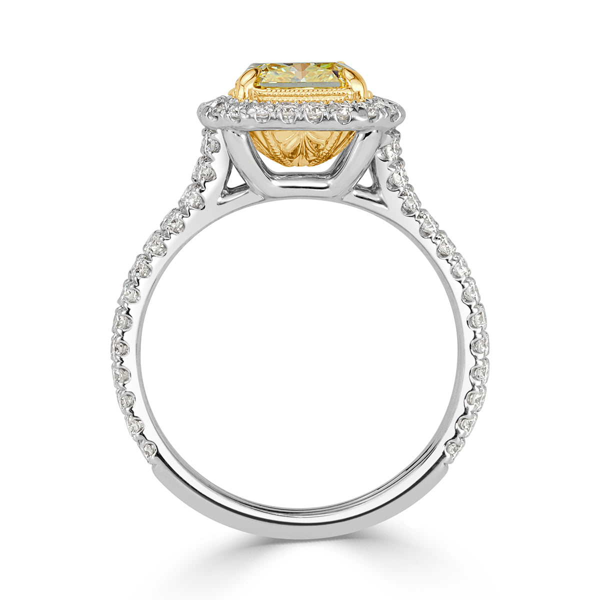 2.18ct Fancy Yellow Radiant Cut Diamond Engagement Ring