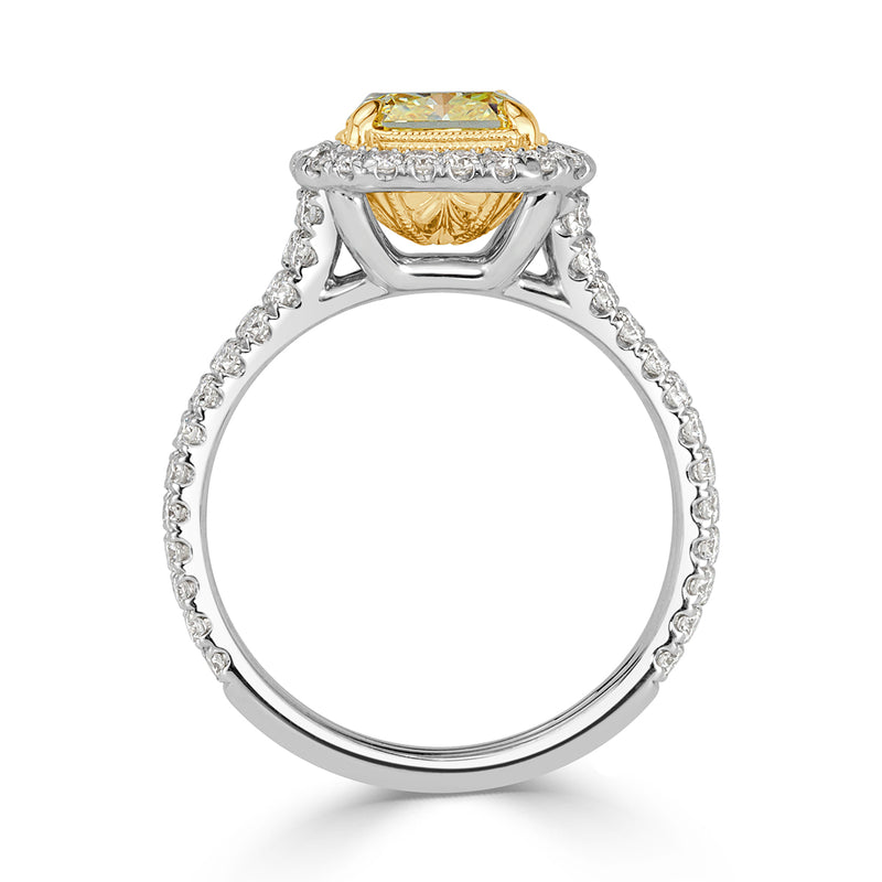 2.18ct Fancy Yellow Radiant Cut Diamond Engagement Ring