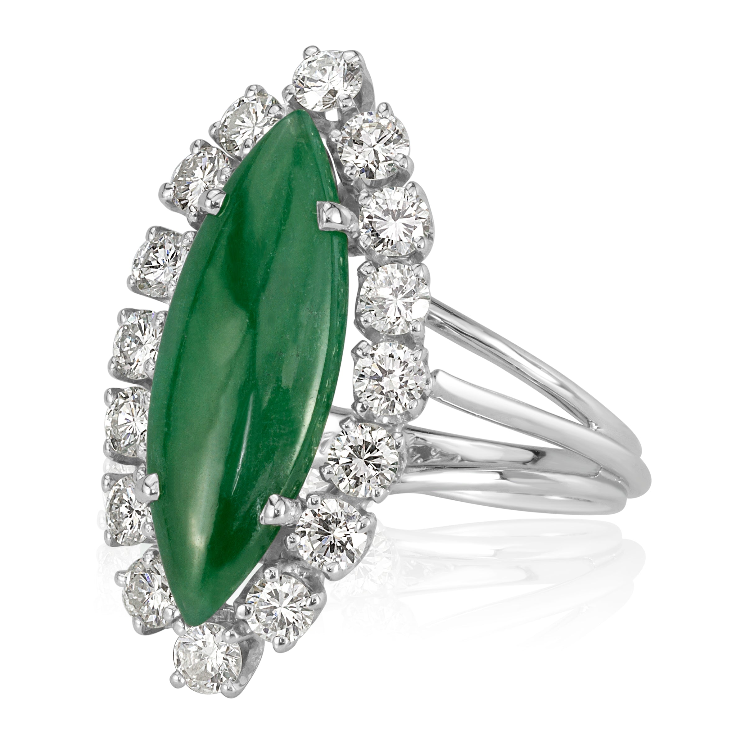 1.00ct Round Brilliant Cut Diamond and Jade Estate Ring