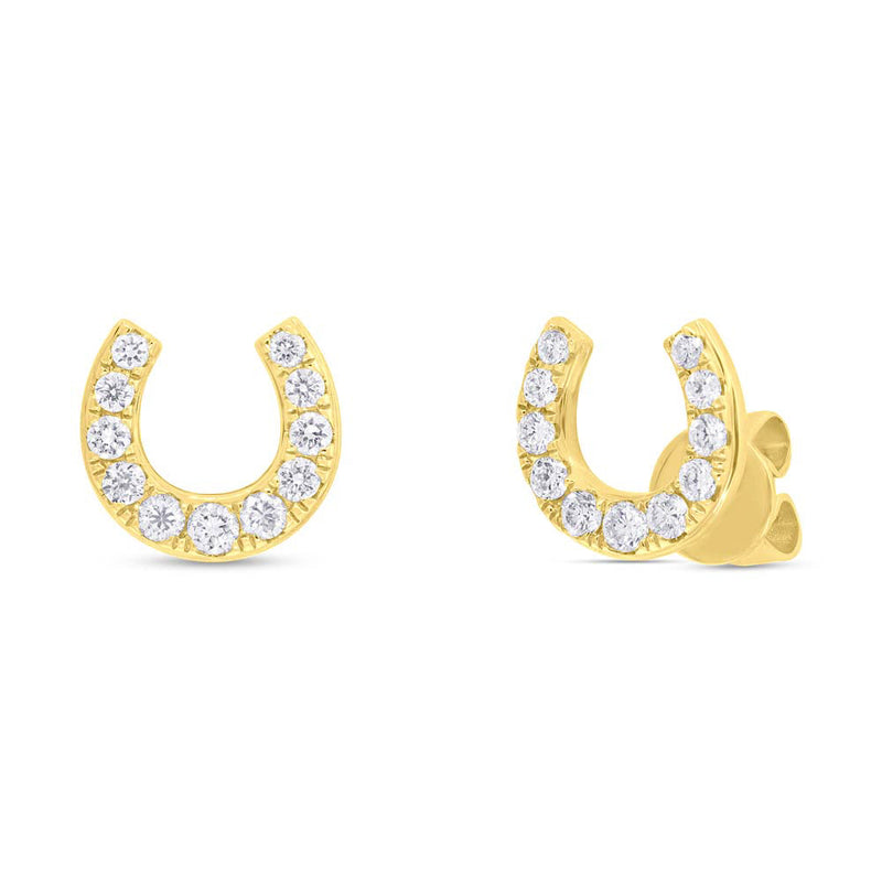0.32ct Round Cut Diamond Horseshoe Stud Earrings in 14k Yellow Gold