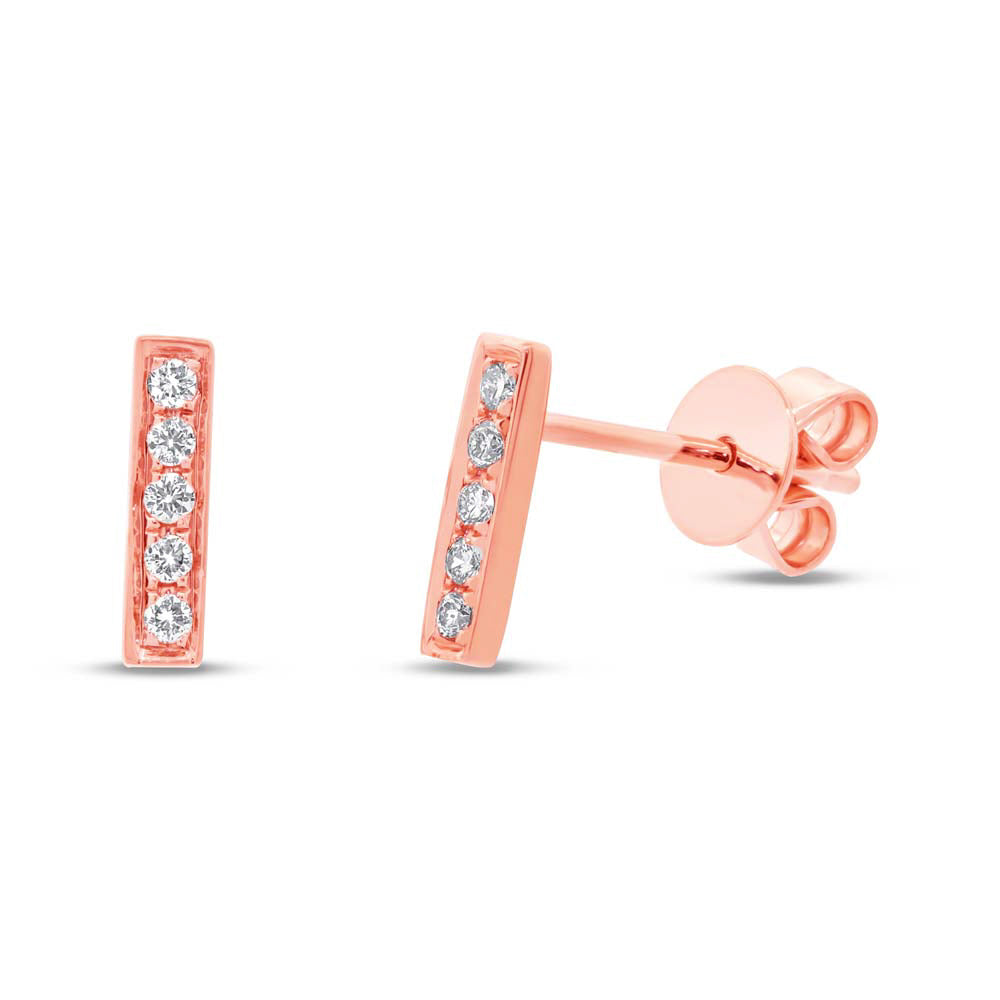 0.08ct Round Cut Diamond Bar Stud Earrings in 14k Rose Gold