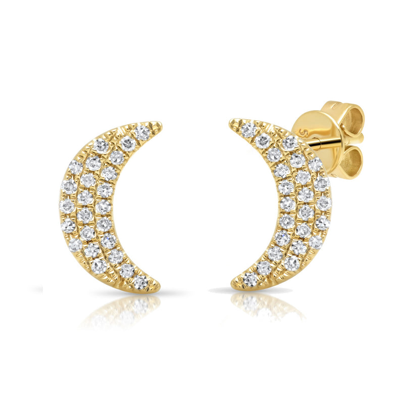 0.11ct Round Cut Diamond Moon Stud Earrings in 14k Yellow Gold