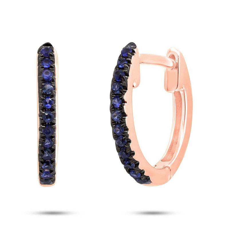 0.11ct Round Cut Blue Sapphire Huggie Earrings in 14k Rose Gold