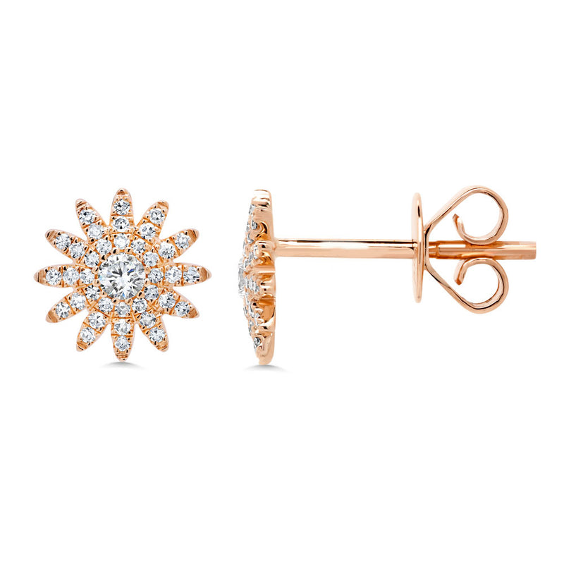 0.24ct Round Cut Diamond Floral Stud Earrings in 14k Rose Gold