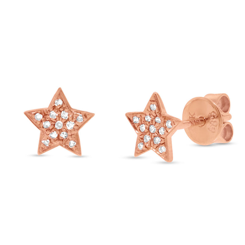 0.07ct Round Cut Diamond Star Stud Earrings in 14k Rose Gold