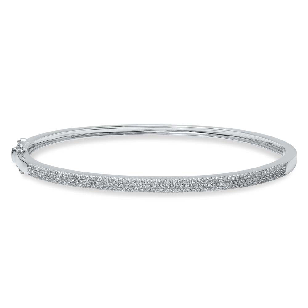 0.51ct Round Cut Diamond Three-Row Pavé Bangle in 14k White Gold