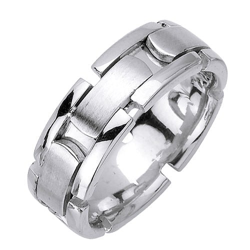 Men's Handcrafted Satin Link Wedding Band in 18k White Gold 8.0mm