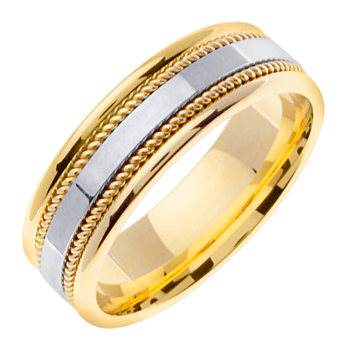 Men's Two-Tone Rope Detail Wedding Band in 14k Yellow and White Gold 7.0mm