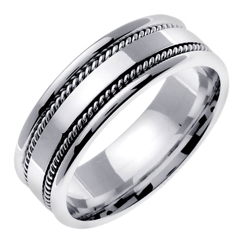 Men's Handcrafted Rope Detail Wedding Band in 18k White Gold 7.0mm