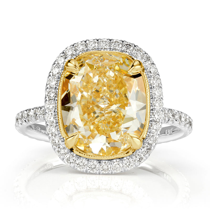 5.65ct Cushion Cut Light Yellow Diamond Engagement Ring