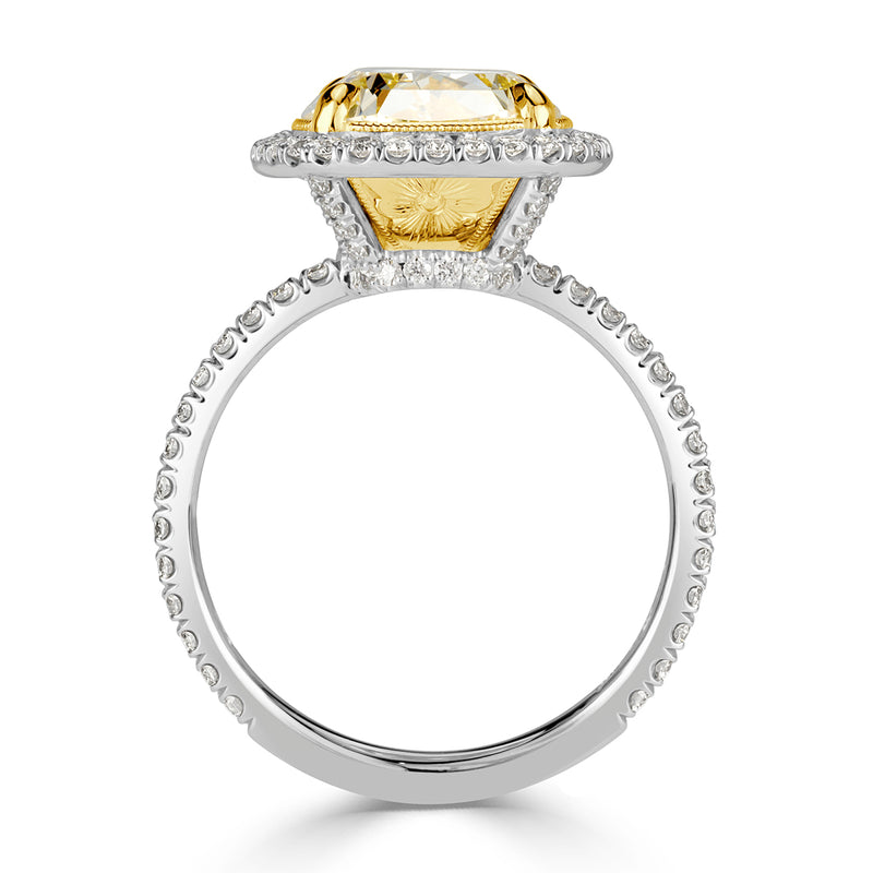 5.65ct Cushion Cut Light Yellow Diamond Engagement Ring