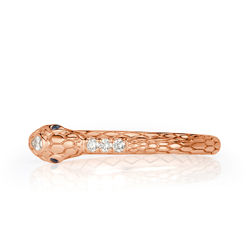 0.07ct Diamond and Sapphire Ouroboros Snake Ring in 14k Rose Gold
