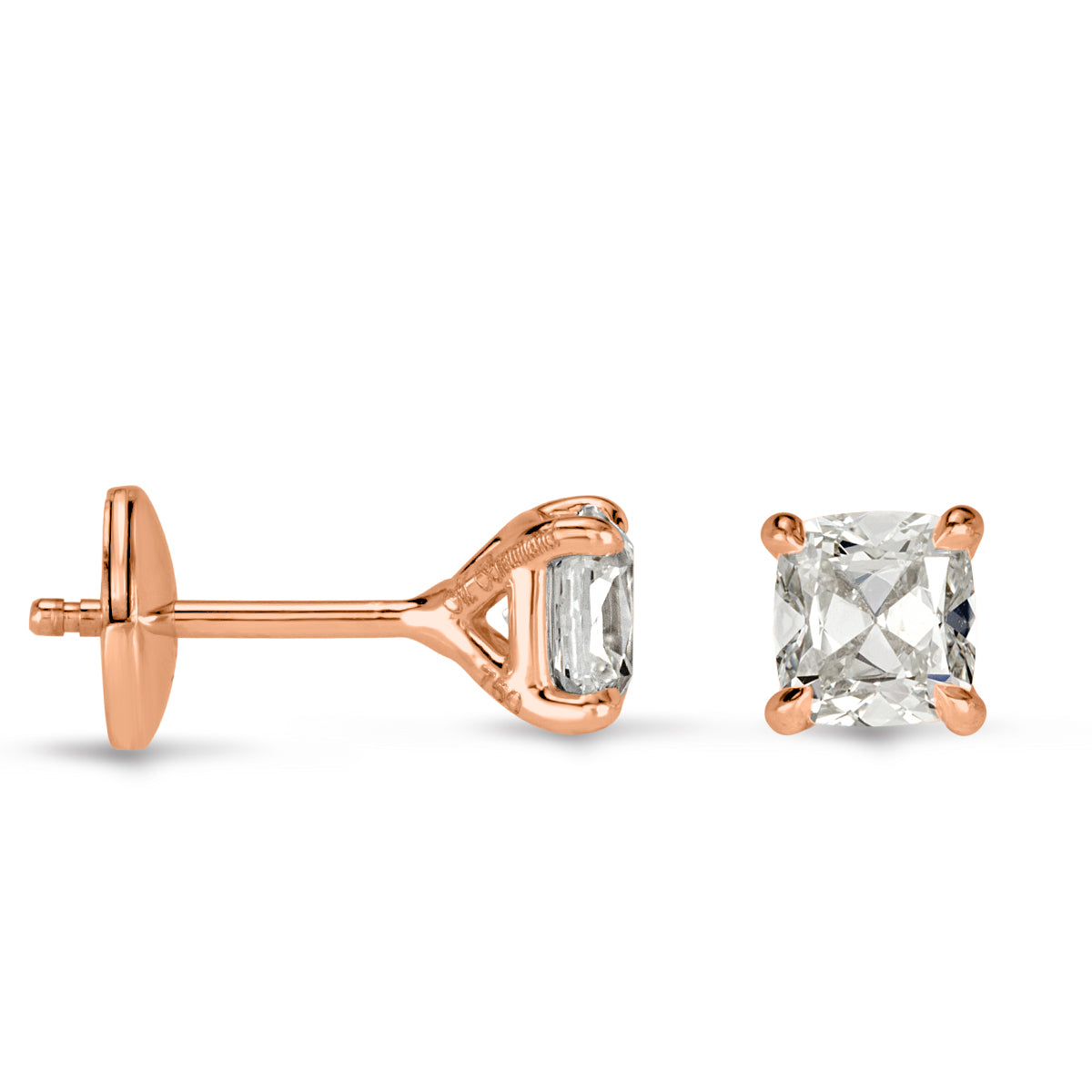 1.00ct Old Mine Cut Diamond Stud Earrings in 18K Rose Gold