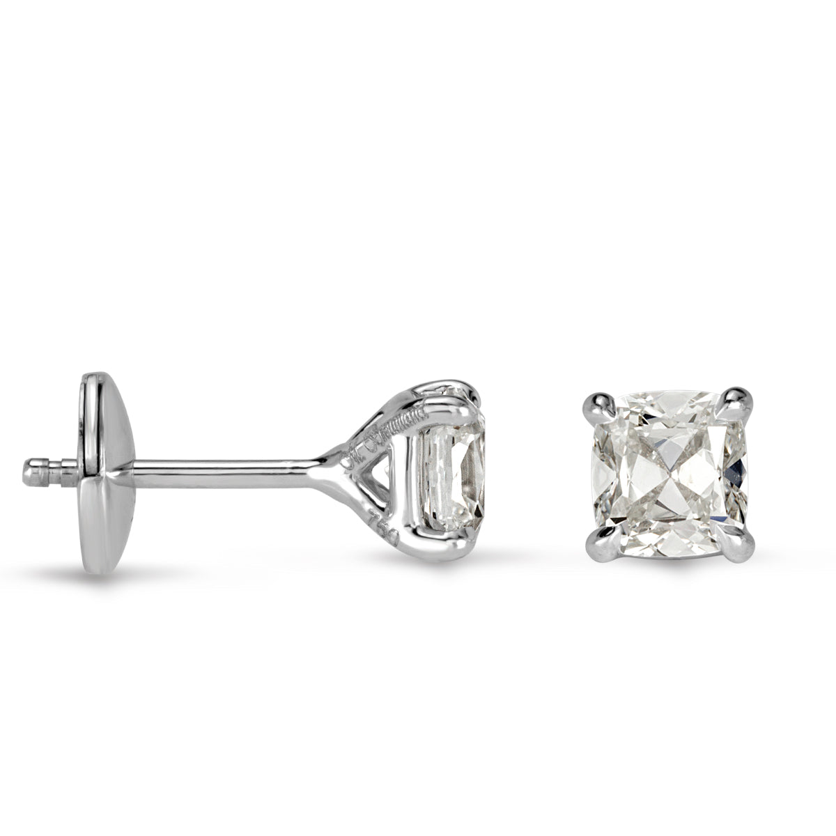 1.00ct Old Mine Cut Diamond Stud Earrings in 18K White Gold