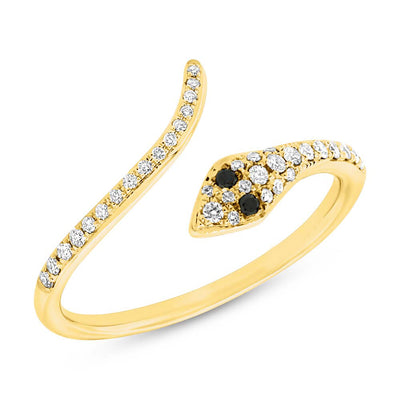 0.20ct Fancy Black and White Diamond Snake Ring in 14k Yellow Gold