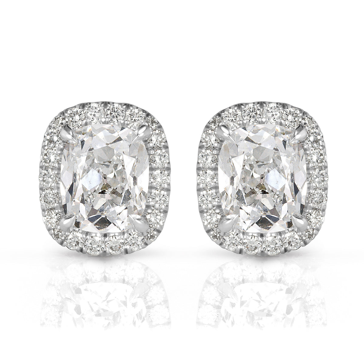 2.41ct Old Mine Cut Diamond Halo Stud Earrings