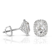 2.41ct Old Mine Cut Diamond Halo Stud Earrings
