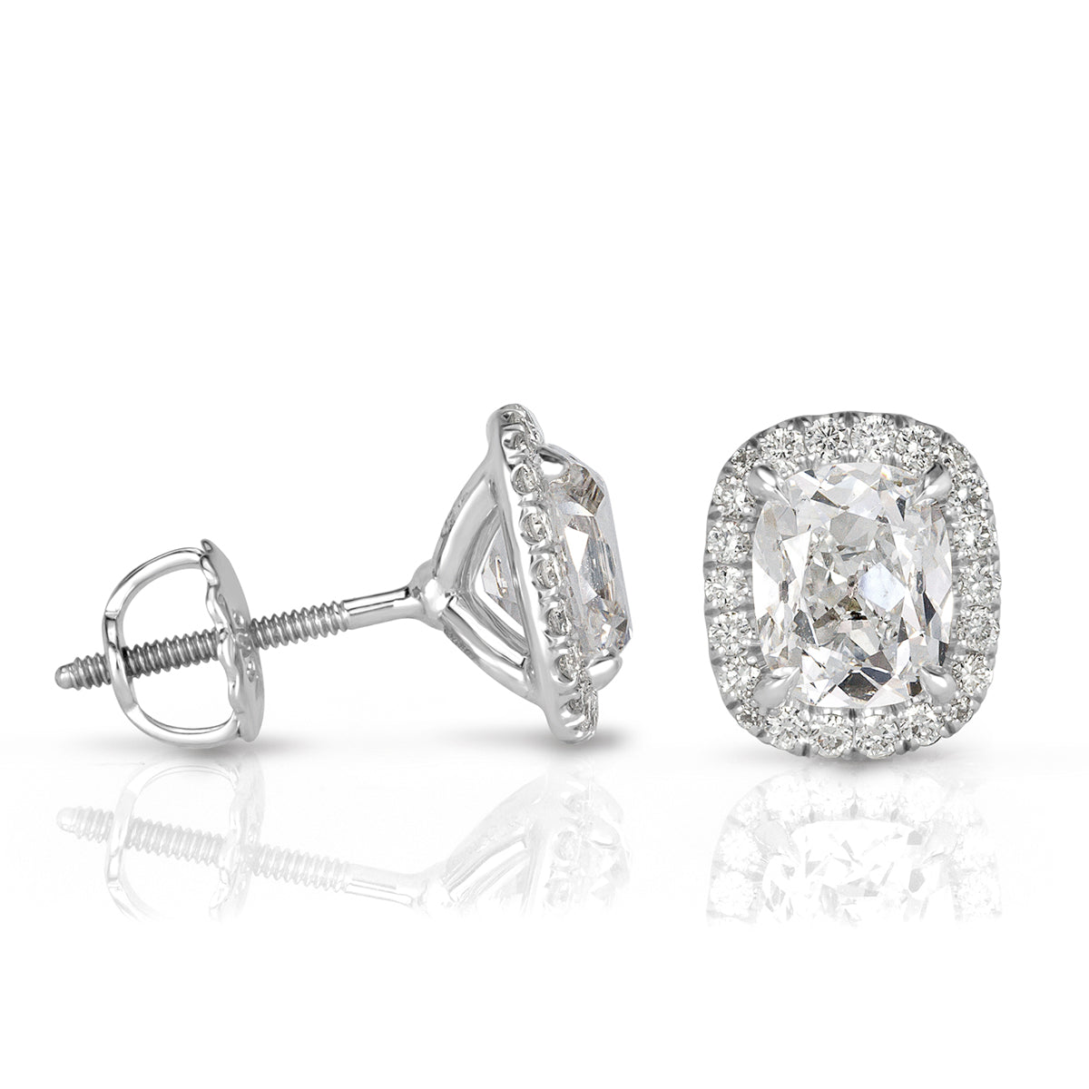 2.41ct Old Mine Cut Diamond Halo Stud Earrings