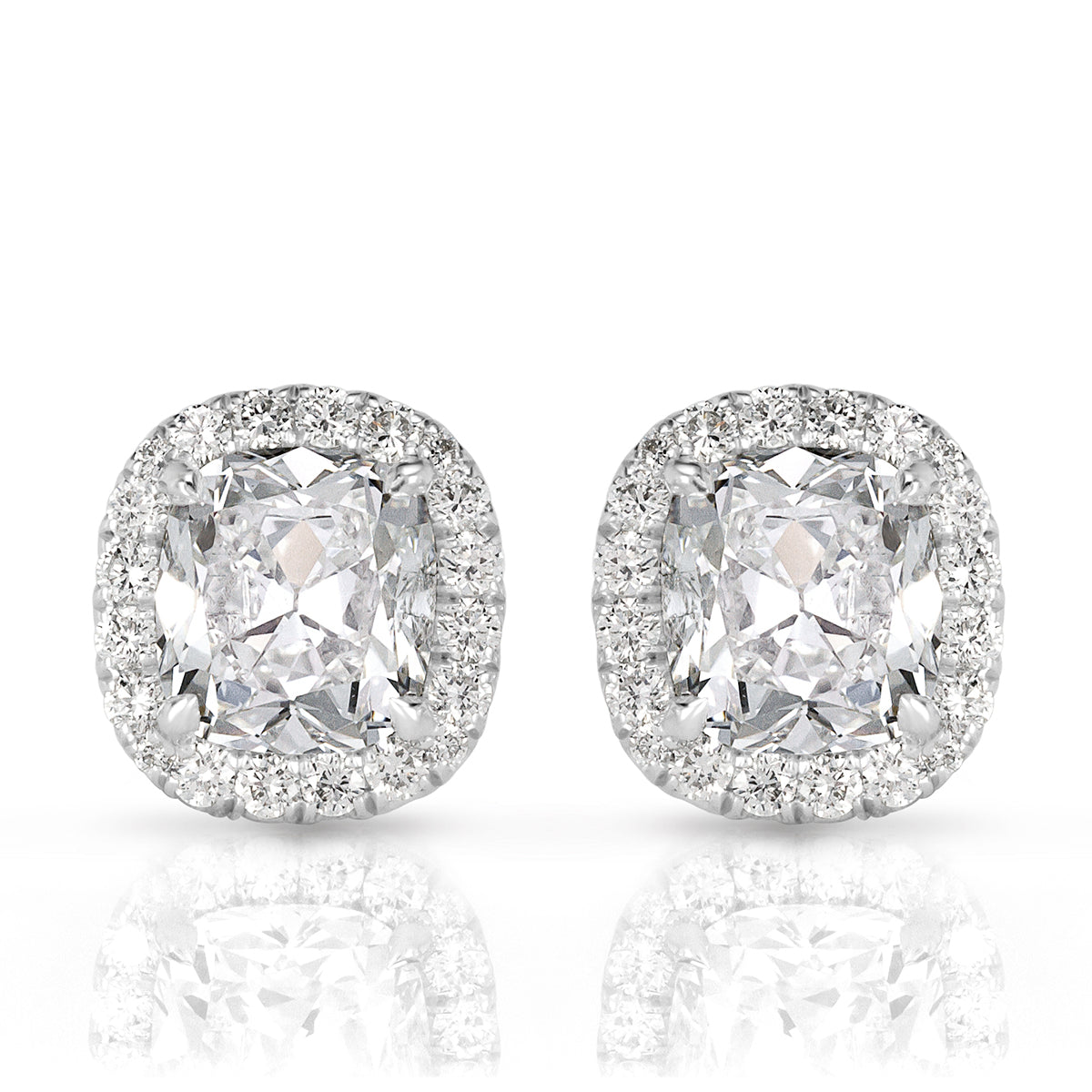 2.15ct Old Mine Cut Diamond Halo Stud Earrings