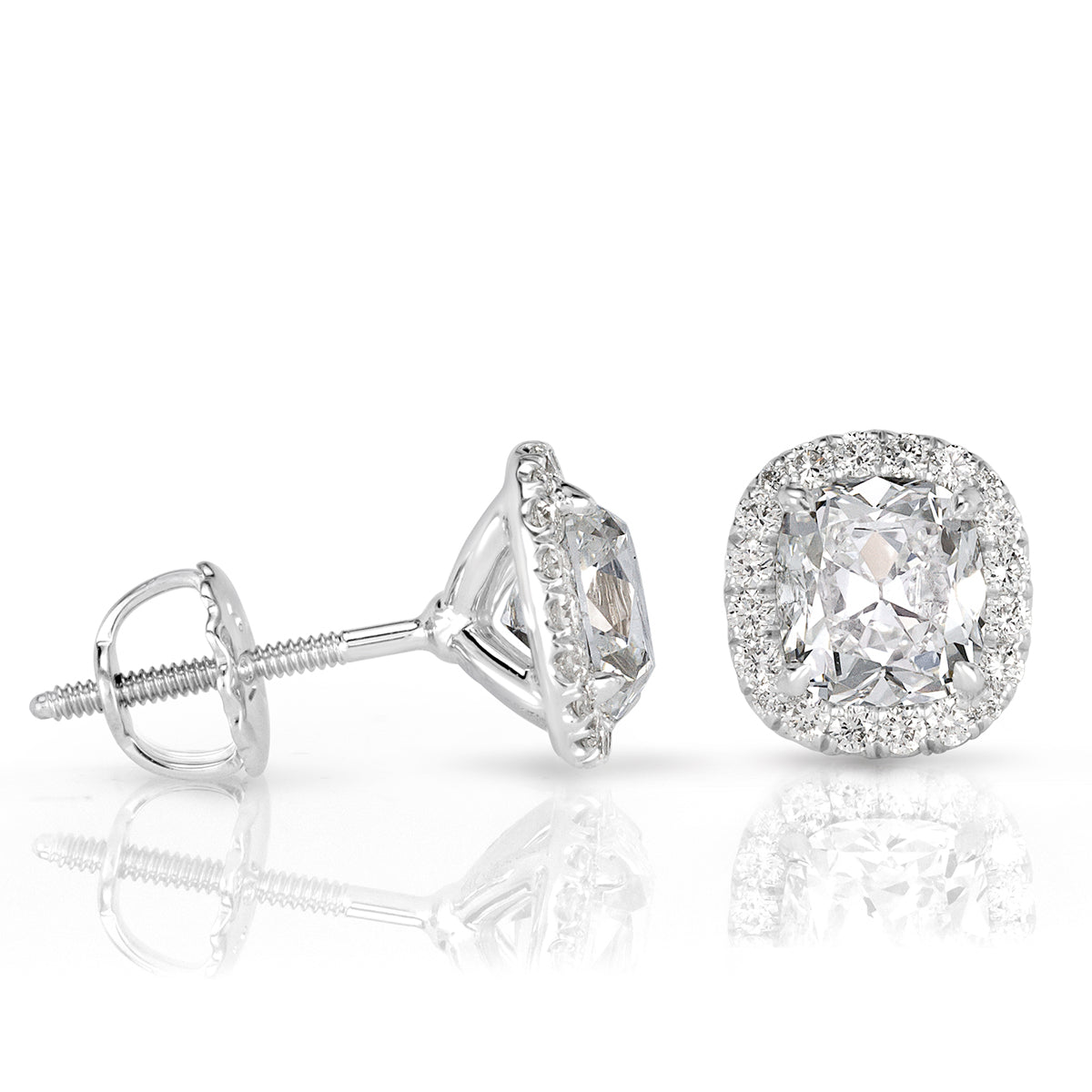 2.15ct Old Mine Cut Diamond Halo Stud Earrings