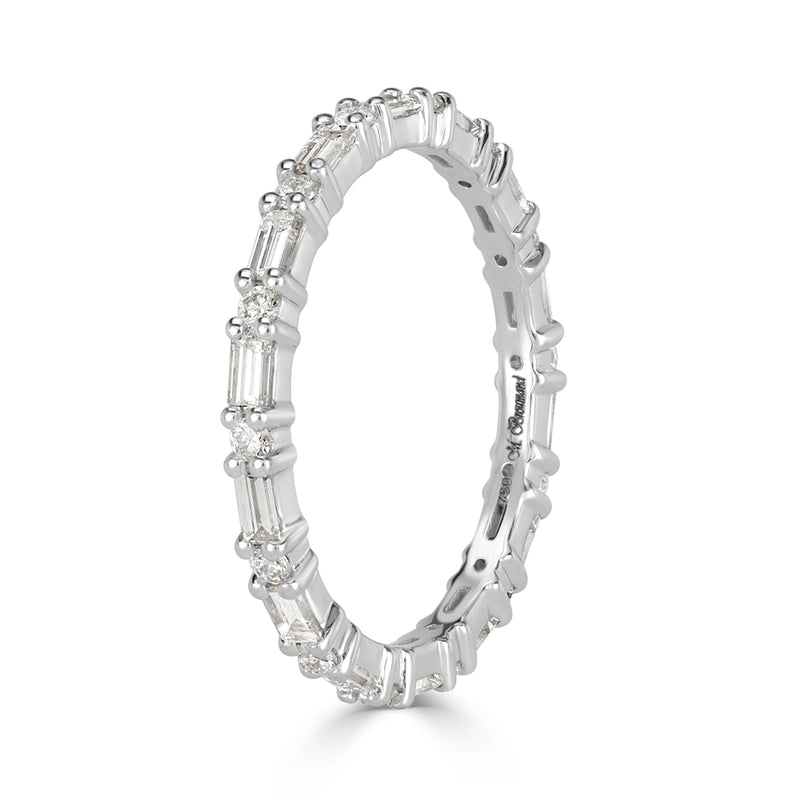 1.00ct Baguette Cut and Round Brilliant Cut Diamond Eternity Band in 18k White Gold