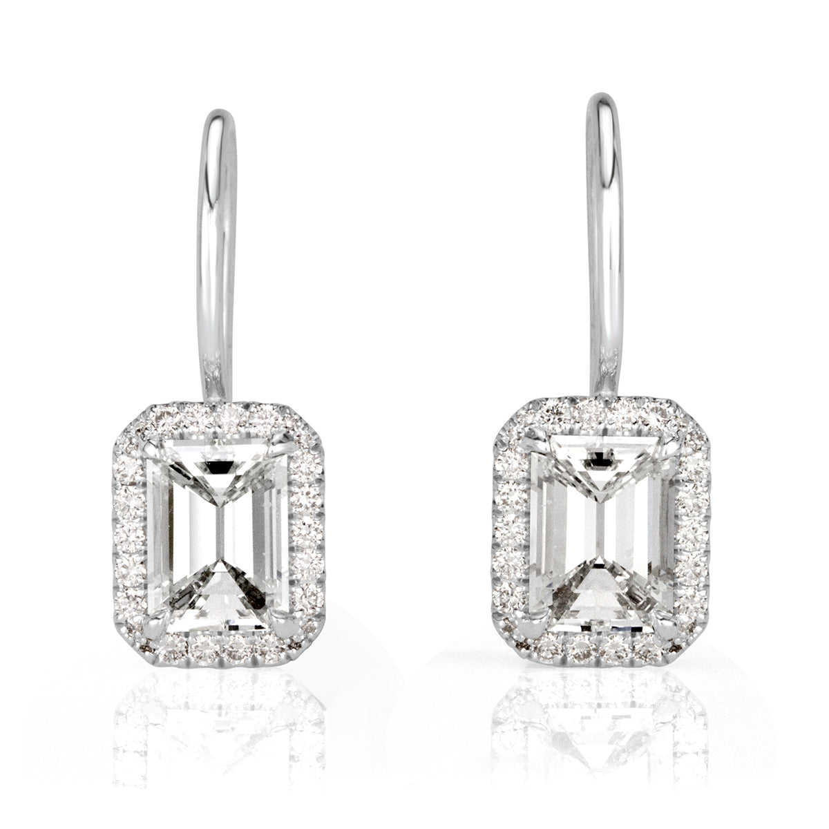 2.27ct Emerald Cut Diamond Dangle Earrings in 18k White Gold