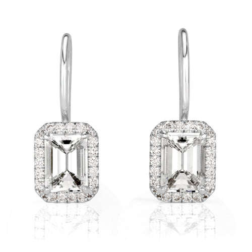 2.27ct Emerald Cut Diamond Dangle Earrings in 18k White Gold