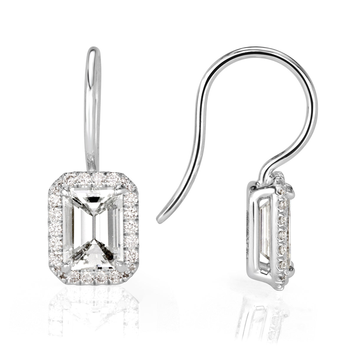 2.27ct Emerald Cut Diamond Dangle Earrings in 18k White Gold