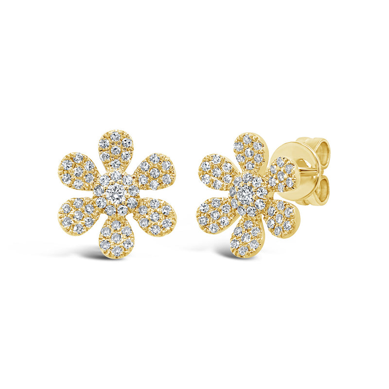 0.29ct Round Cut Diamond Floral Stud Earrings in 14k Yellow Gold