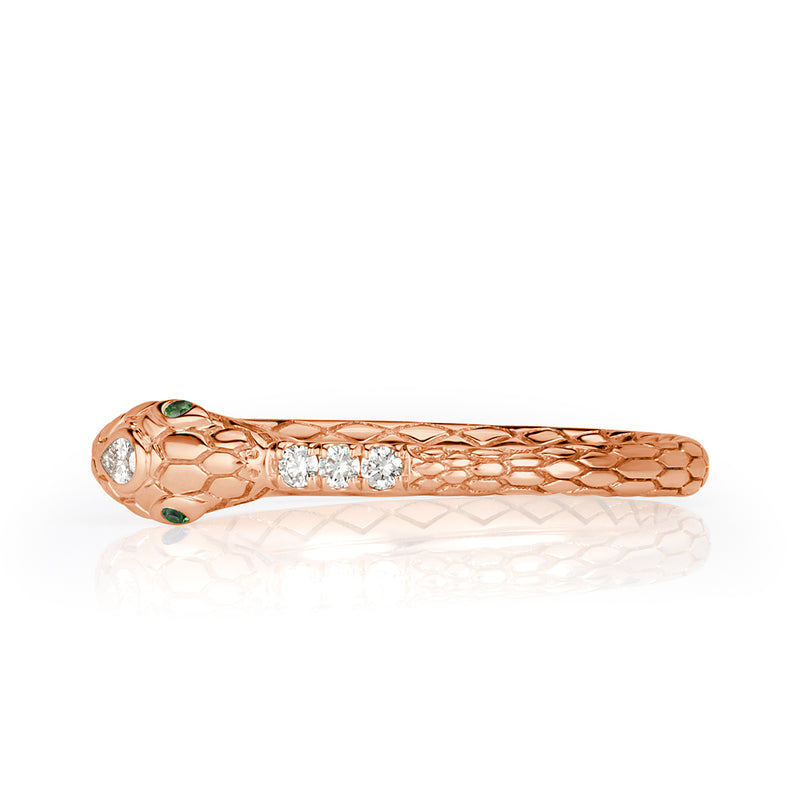 0.07ct Diamond and Tsavorite Ouroboros Snake Ring in 14k Rose Gold