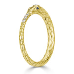 0.07ct Diamond and Sapphire Ouroboros Snake Ring in 14k Yellow Gold