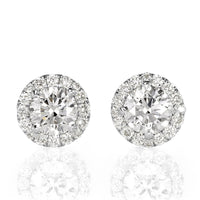1.02ct Round Brilliant Cut Diamond Halo Stud Earrings