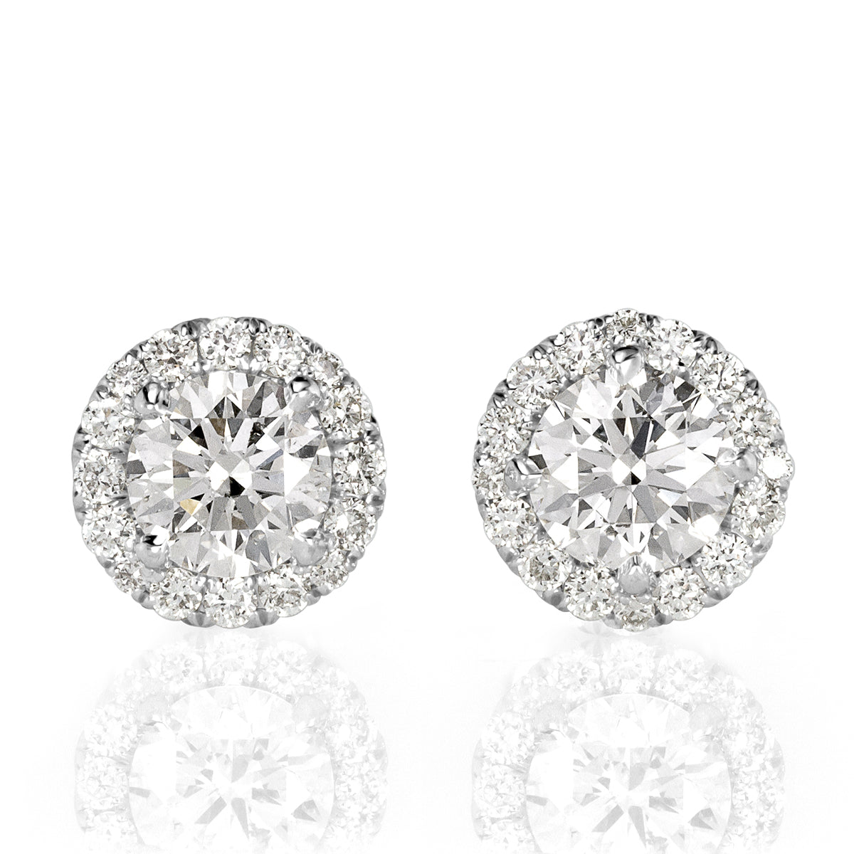 1.02ct Round Brilliant Cut Diamond Halo Stud Earrings