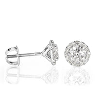 1.02ct Round Brilliant Cut Diamond Halo Stud Earrings